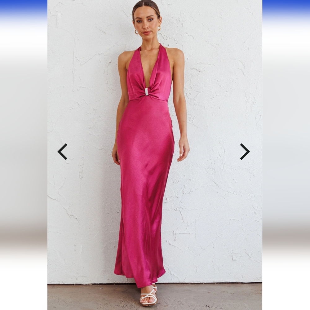 Saints & Secrets Oasis Diamante Halterneck Maxi Dress Fuchsia - Picture 6 of 12